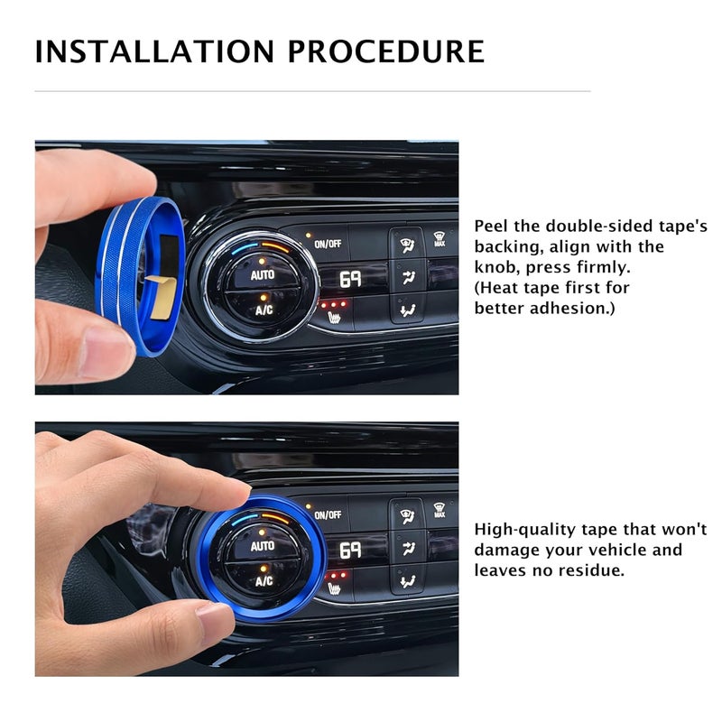 Polodunn for 2020-2025 2026 Chevrolet Trailblazer Accessories & 2024-2025 2026 Chevy Trax Accessories, 5pcs Aluminum Alloy Knob Covers Trim Set - Air Conditioner, Headlight & Push Start (Dark-Blue) - Image 4